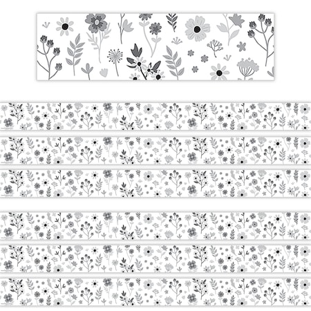 Teacher Created Resources Black and White Floral Straight Border Trim, 72PK 6808